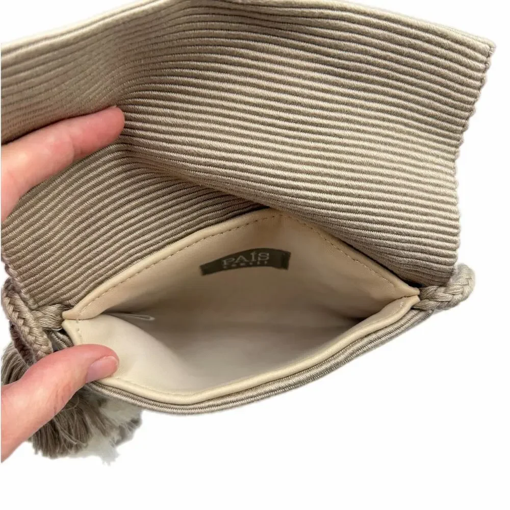 Pais Textil Ande NWT Beige 100% Cotton Woven Handmade Crossbody Foldover Purse